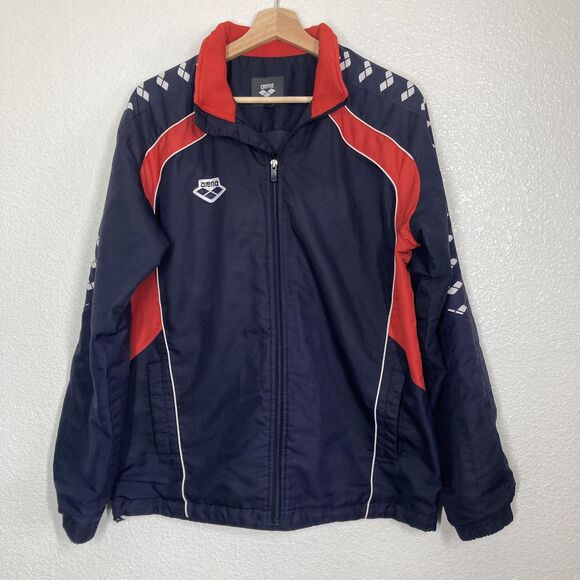Arena Jacket Womens Medium Navy Red Full Zip Track Warm Up Swim Team 170 - Picture 1 of 16